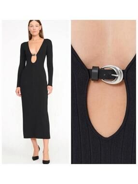 NWT STAUD Murphy L/S Cut Out Buckle Ribbed Knit Cocktail Dress Designer Medium